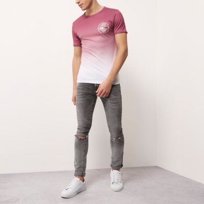 White and pink fade print T-shirt